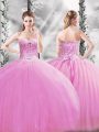 Lilac Ball Gowns Beading Ball Gown Prom Dress Lace Up Tulle Sleeveless Floor Length