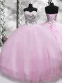 Lilac Lace Up Sweet 16 Quinceanera Dress Beading Sleeveless Brush Train