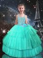 Floor Length Ball Gowns Sleeveless Turquoise Glitz Pageant Dress Lace Up