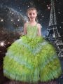 Floor Length Ball Gowns Sleeveless Yellow Green Kids Pageant Dress Lace Up