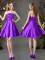 Elegant Eggplant Purple Satin Lace Up Strapless Sleeveless Mini Length Vestidos de Damas Beading