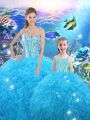 Most Popular Organza Sweetheart Sleeveless Lace Up Beading and Ruffles 15 Quinceanera Dress in Baby Blue