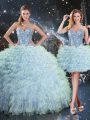 Floor Length Ball Gowns Sleeveless Aqua Blue Quinceanera Dress Lace Up