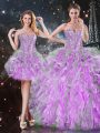 On Sale Sweetheart Sleeveless Sweet 16 Quinceanera Dress Floor Length Beading and Ruffles Lilac Organza