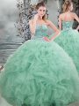 Affordable Beading and Ruffles Sweet 16 Quinceanera Dress Apple Green Lace Up Sleeveless Floor Length