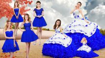 Smart Brush Train Ball Gowns Sweet 16 Quinceanera Dress Royal Blue Strapless Organza Sleeveless Lace Up