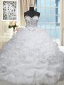 High End White Sweetheart Lace Up Beading and Pick Ups Vestidos de Quinceanera Brush Train Sleeveless