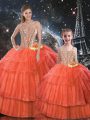 Colorful Rust Red Organza Lace Up Sweetheart Sleeveless Floor Length Sweet 16 Quinceanera Dress Ruffled Layers