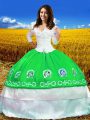 Great Green 15th Birthday Dress Military Ball and Sweet 16 and Quinceanera with Embroidery Off The Shoulder 3 4 Length Sleeve Lace Up