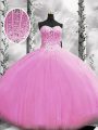 Pretty Lilac Quince Ball Gowns Military Ball and Sweet 16 and Quinceanera with Beading Sweetheart Sleeveless Lace Up