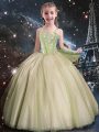 Fantastic Yellow Green Sleeveless Tulle Lace Up Winning Pageant Gowns for Quinceanera and Wedding Party
