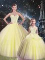 Delicate Sweetheart Sleeveless Ball Gown Prom Dress Floor Length Beading Yellow Tulle