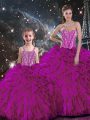 Ball Gowns Quinceanera Gowns Fuchsia Sweetheart Organza Sleeveless Floor Length Lace Up