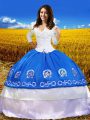 Stylish Floor Length Lace Up Sweet 16 Quinceanera Dress Blue for Military Ball and Sweet 16 and Quinceanera with Embroidery