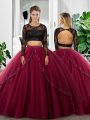 Custom Designed Scoop Long Sleeves Tulle Ball Gown Prom Dress Lace and Ruching Backless