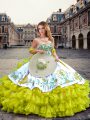 Yellow Green Sleeveless Organza and Taffeta Lace Up Sweet 16 Dress for Military Ball and Sweet 16 and Quinceanera