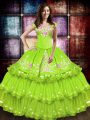Floor Length Yellow Green Sweet 16 Dresses Off The Shoulder Sleeveless Lace Up
