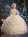 Floor Length Ball Gowns Sleeveless Light Yellow Little Girls Pageant Gowns Lace Up