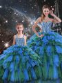 Artistic Multi-color Sweetheart Neckline Beading and Ruffles and Ruffled Layers 15th Birthday Dress Sleeveless Lace Up
