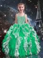 Floor Length Green Pageant Gowns For Girls Organza Sleeveless Beading and Ruffles