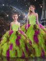 Sophisticated Floor Length Multi-color Quinceanera Dress Tulle Sleeveless Ruffled Layers