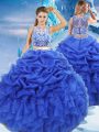 Royal Blue Scoop Neckline Beading and Ruffles and Pick Ups Sweet 16 Quinceanera Dress Sleeveless Zipper