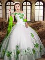 White Ball Gowns Taffeta Sweetheart Sleeveless Embroidery Floor Length Lace Up Sweet 16 Quinceanera Dress