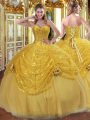 Floor Length Gold 15 Quinceanera Dress Sweetheart Sleeveless Lace Up