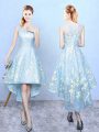 Aqua Blue Bridesmaid Dress Prom and Party with Embroidery Square Sleeveless Zipper