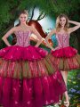 Sweetheart Sleeveless Lace Up Quinceanera Gown Burgundy Organza
