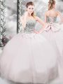 Designer Brush Train Ball Gowns Quinceanera Dresses Pink Sweetheart Tulle Sleeveless Lace Up