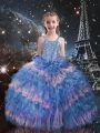 Sleeveless Beading and Ruffled Layers Lace Up Little Girls Pageant Dress
