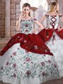 Inexpensive Off The Shoulder Sleeveless Lace Up Sweet 16 Dresses White And Red Taffeta