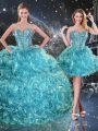 Fantastic Beading and Ruffles Sweet 16 Quinceanera Dress Aqua Blue Lace Up Sleeveless Floor Length