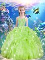 Sexy Sleeveless Organza Floor Length Lace Up Kids Pageant Dress in Yellow Green with Beading and Ruffles