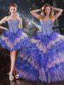 Comfortable Multi-color Sweetheart Lace Up Beading and Ruffled Layers Vestidos de Quinceanera Sleeveless