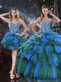 Multi-color Sweetheart Lace Up Beading and Ruffles and Ruffled Layers Sweet 16 Dresses Sleeveless