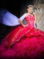 Sweetheart Sleeveless Organza Sweet 16 Dress Embroidery and Ruffles Brush Train Lace Up