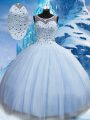 Best Selling Light Blue Sleeveless Tulle Lace Up Sweet 16 Dress for Military Ball and Sweet 16 and Quinceanera