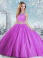 Lilac Sleeveless Tulle Clasp Handle 15th Birthday Dress for Military Ball and Sweet 16