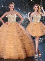 Exquisite Orange Vestidos de Quinceanera Military Ball and Sweet 16 and Quinceanera with Beading and Ruffled Layers Sweetheart Sleeveless Lace Up