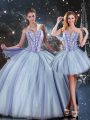 Sweetheart Sleeveless Lace Up Quince Ball Gowns Blue Tulle