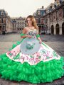 Green 15 Quinceanera Dress Military Ball and Sweet 16 and Quinceanera with Embroidery and Ruffled Layers Sweetheart Sleeveless Lace Up