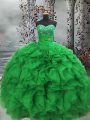 Edgy Organza Sweetheart Sleeveless Lace Up Beading and Ruffles 15th Birthday Dress in Green