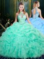 Apple Green Sleeveless Beading and Ruffles and Pick Ups Floor Length Quinceanera Dresses