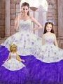 Captivating Floor Length Ball Gowns Sleeveless White And Purple Sweet 16 Dress Lace Up