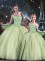 Designer Sweetheart Sleeveless Sweet 16 Quinceanera Dress Floor Length Beading Yellow Green Tulle