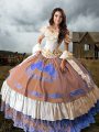 Sophisticated Multi-color Quinceanera Dress Taffeta Brush Train Sleeveless Embroidery and Ruffled Layers