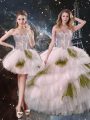 Floor Length Champagne 15th Birthday Dress Sweetheart Sleeveless Lace Up