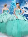 Brush Train Ball Gowns Sweet 16 Quinceanera Dress Turquoise Scoop Tulle Sleeveless Lace Up